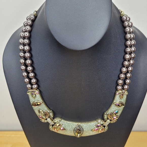 Heidi Daus Bib Olive Green Multi Color Crystals Beaded Collar Statement Necklace - Picture 5 of 9